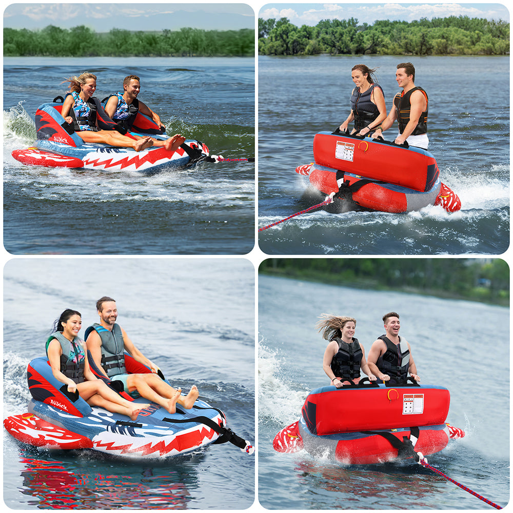 OXYGIE Inflatable Towable Booster Tube for 2 Riders, 2 Ways Use, 340 lbs Capacity for Surfing, Float for Adults, Red/Blue