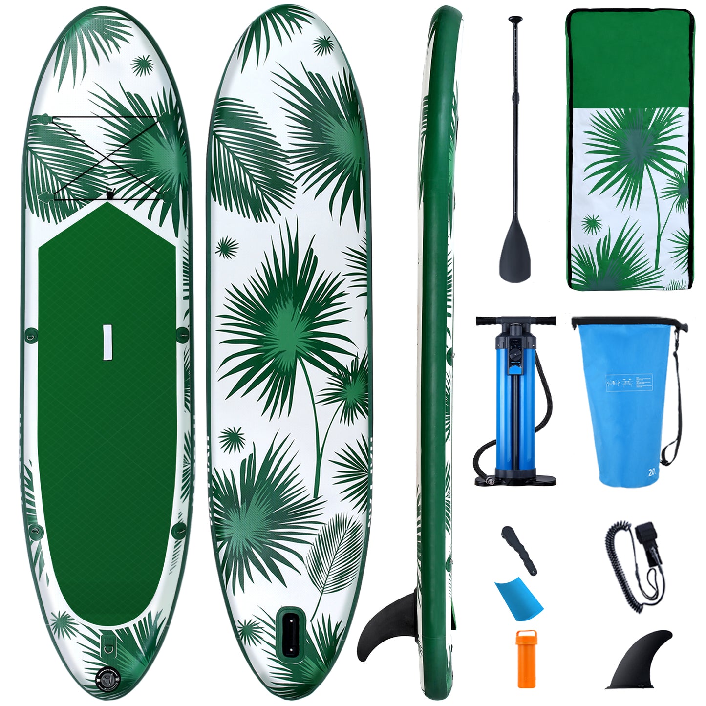 Inflatable Paddle Board, SUP with Air Pump, Repair Kit, Bag, Green (11 x 32 x 6 in)
