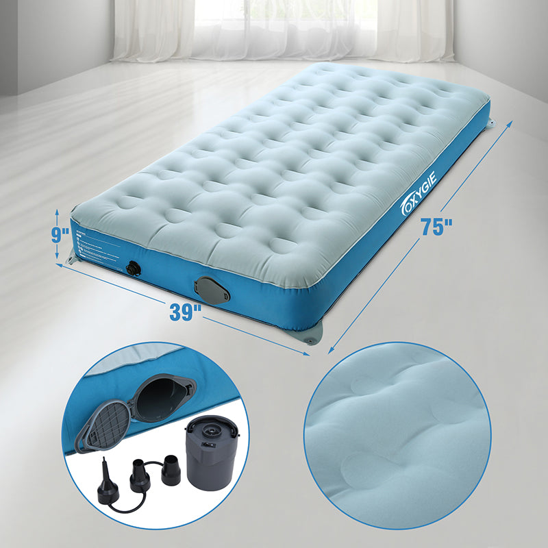 OXYGIE 75''x39''x9'' Air Mattress with Rechargeable Pump Twin
