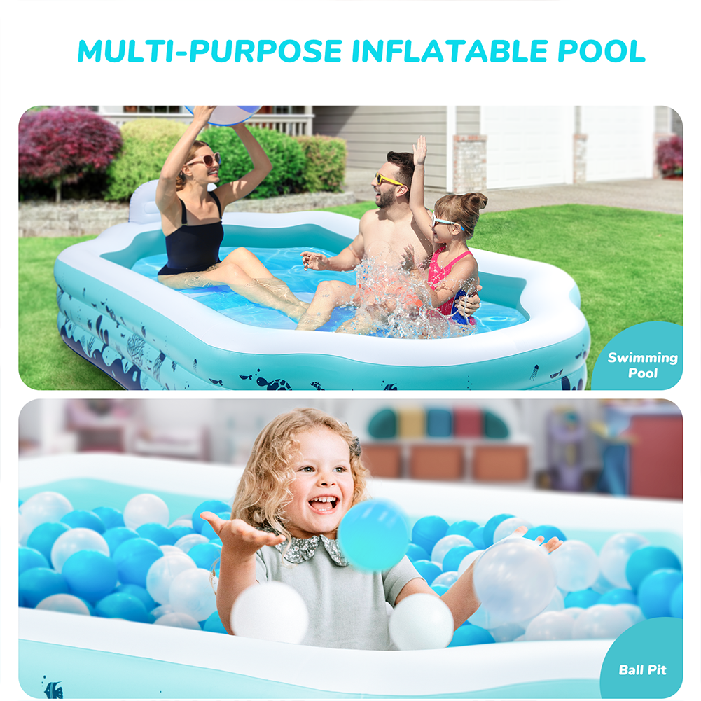 Inflatable Swimming Pool, 122" X 71" X 20" Full-Sized Family Blow up Pool for Kids, Adults, Inflatable above Ground Pool with Seat and Backrest