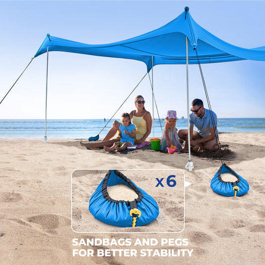 OXYGIE 10x10 ft Beach Canopy with 6 Sandbags, Stable Pop up Tent for Outdoor, Royal Blue