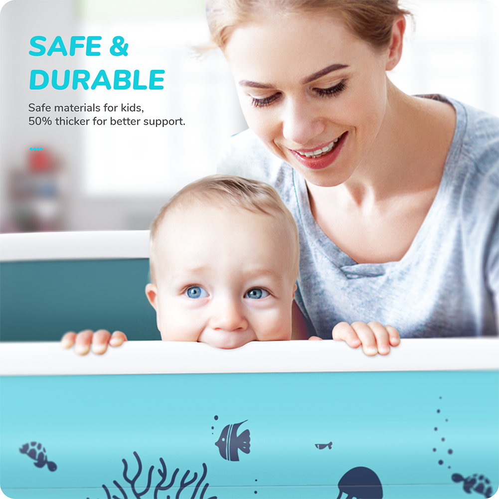 Inflatable Swimming Pool, 122" X 71" X 20" Full-Sized Family Blow up Pool for Kids, Adults, Inflatable above Ground Pool with Seat and Backrest