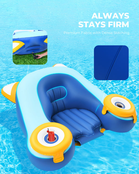 OXYGIE 63.8 x47.2 x 24.8 in Pool Float Inflatable Lounge with Drink Holder for Ground Swimming Pool, Blue