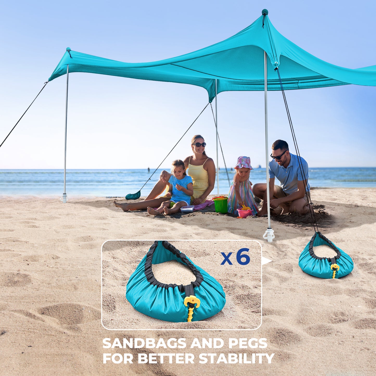OXYGIE 10x10 ft Beach Canopy with 6 sandbags, Stable pop up tent for Outdoor, Blue