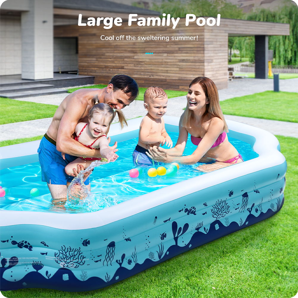 Inflatable Swimming Pool, 122" X 71" X 20" Full-Sized Family Blow up Pool for Kids, Adults, Inflatable above Ground Pool with Seat and Backrest