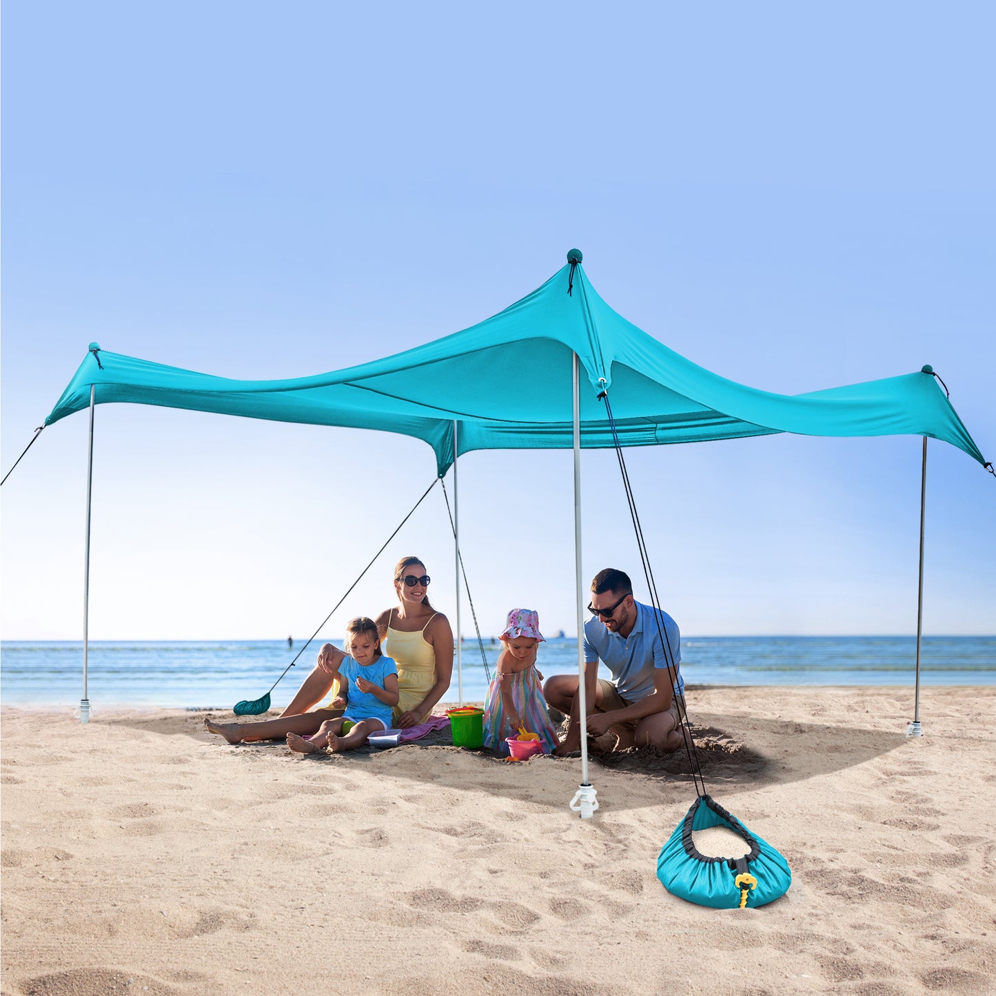 OXYGIE 10x10 ft Beach Canopy with 6 sandbags, Stable pop up tent for Outdoor, Blue