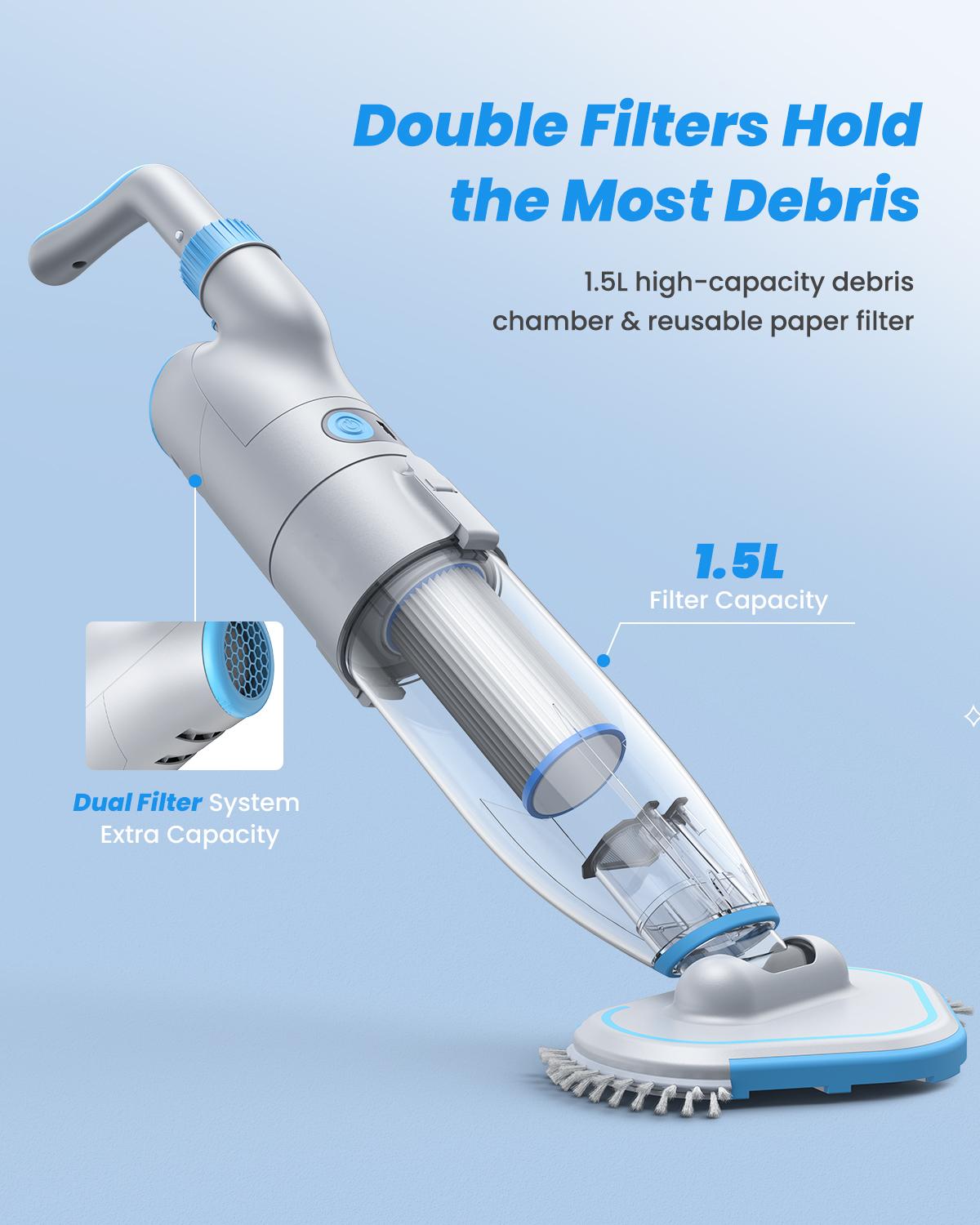 OXYGIE Handheld Pool Vacuum for Swimming Pool Cleaning, Adjustable Speed Mode, Telescopic Rod Pool Blaster