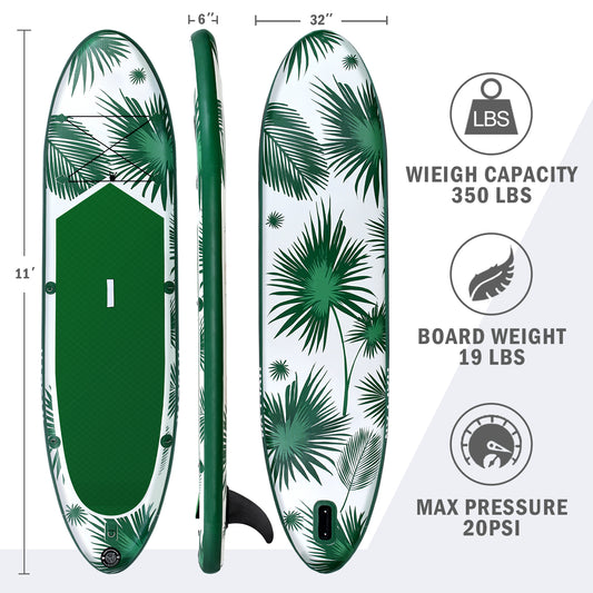 Inflatable Paddle Board, SUP with Air Pump, Repair Kit, Bag, Green (11 x 32 x 6 in)