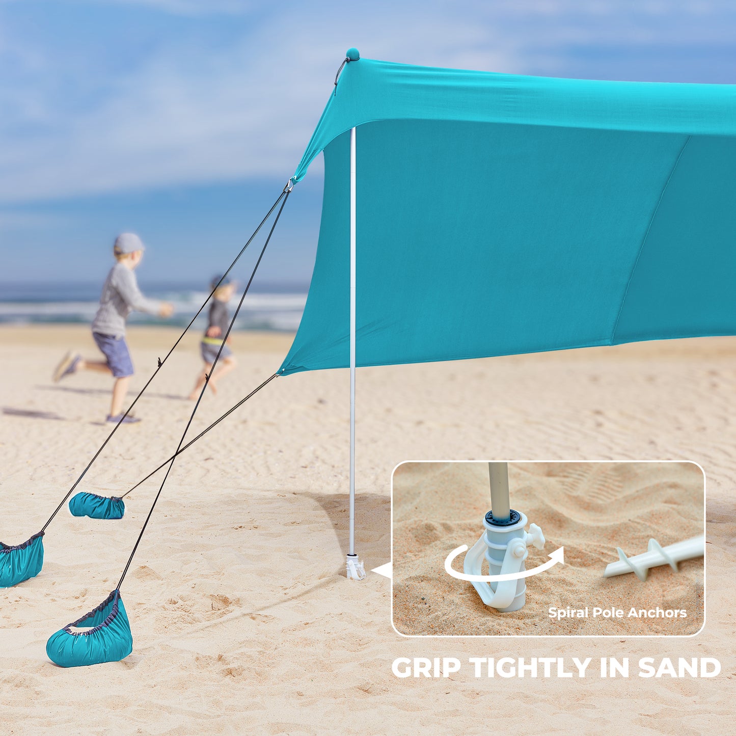 OXYGIE 10x10 ft Beach Canopy with 6 sandbags, Stable pop up tent for Outdoor, Blue