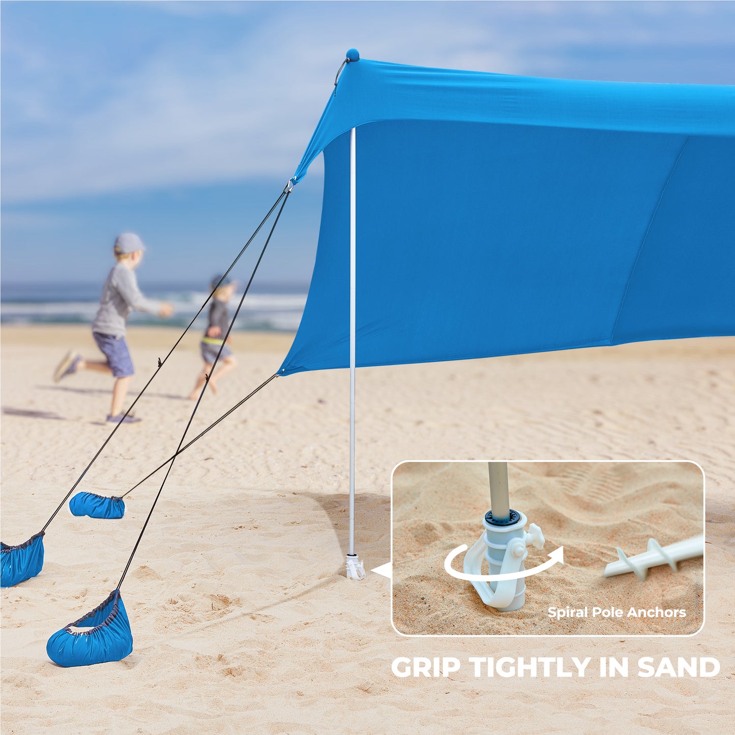 OXYGIE 10x10 ft Beach Canopy with 6 Sandbags, Stable Pop up Tent for Outdoor, Royal Blue