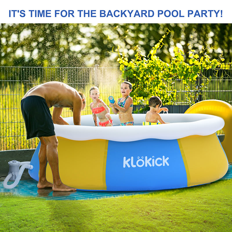Inflatable Above Ground Pool with Filter Pump, KLOKICK 8ft Family Swimming Pool for Backyard, Top Ring Swimming Pool for Adults & Kids (30in Height)