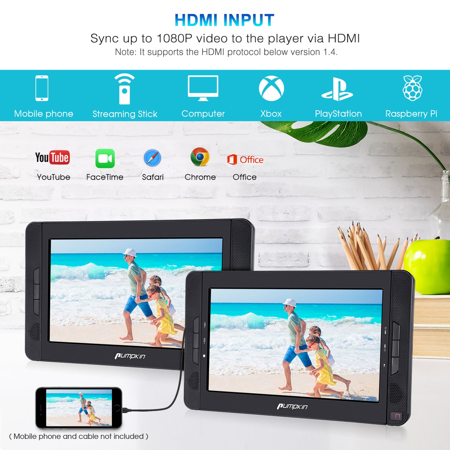 10.1" Dual Screen Headrest DVD Player for Car with 2 Headphones and Brackets, Remote Control, Supports HDMI, USB Port, SD Card Slot, 5 Hours Using