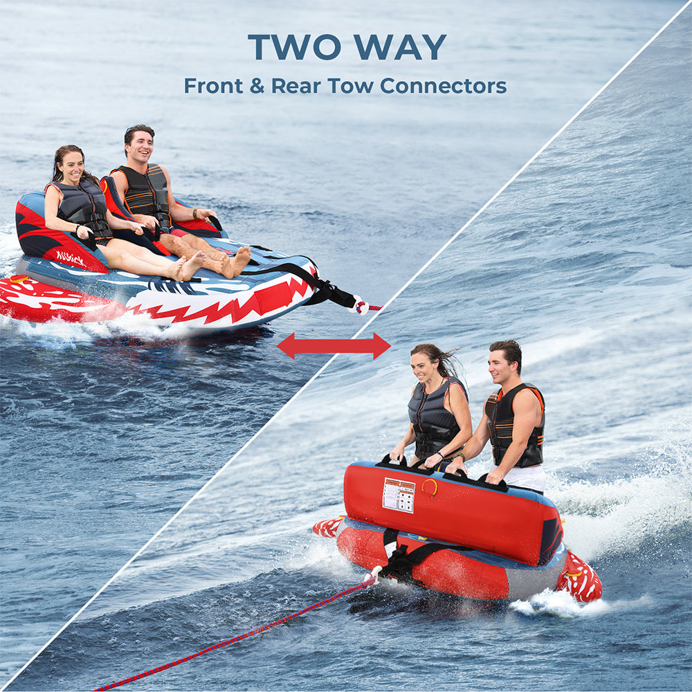 OXYGIE Inflatable Towable Booster Tube for 2 Riders, 2 Ways Use, 340 lbs Capacity for Surfing, Float for Adults, Red/Blue