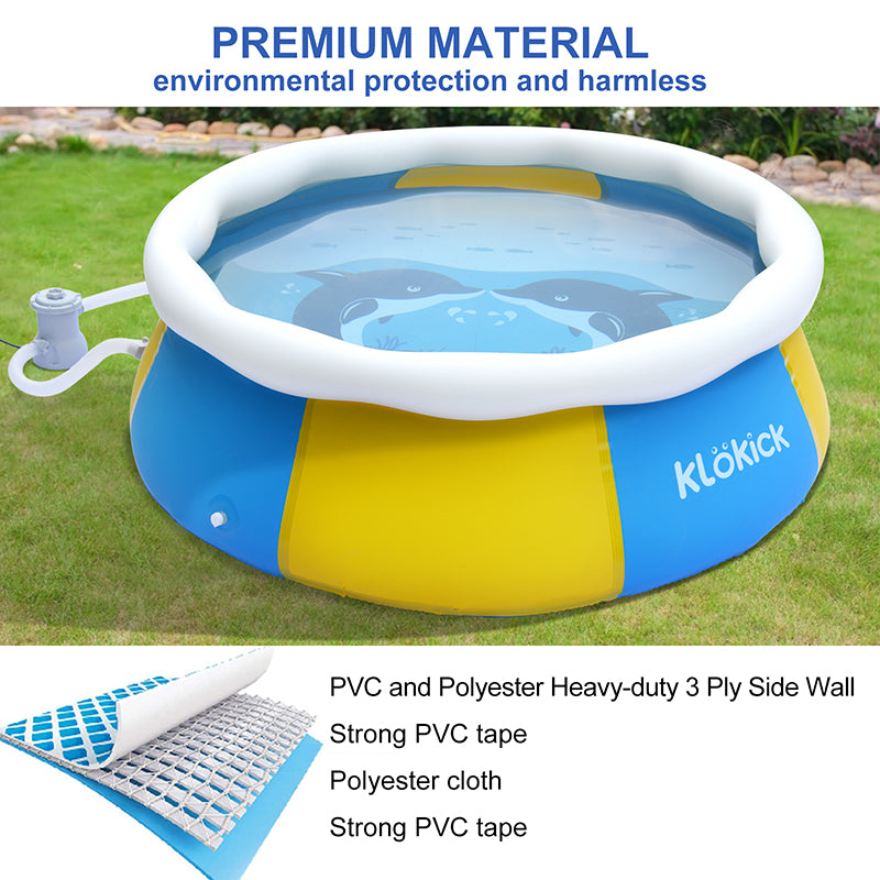 Inflatable Above Ground Pool with Filter Pump, KLOKICK 8ft Family Swimming Pool for Backyard, Top Ring Swimming Pool for Adults & Kids (30in Height)