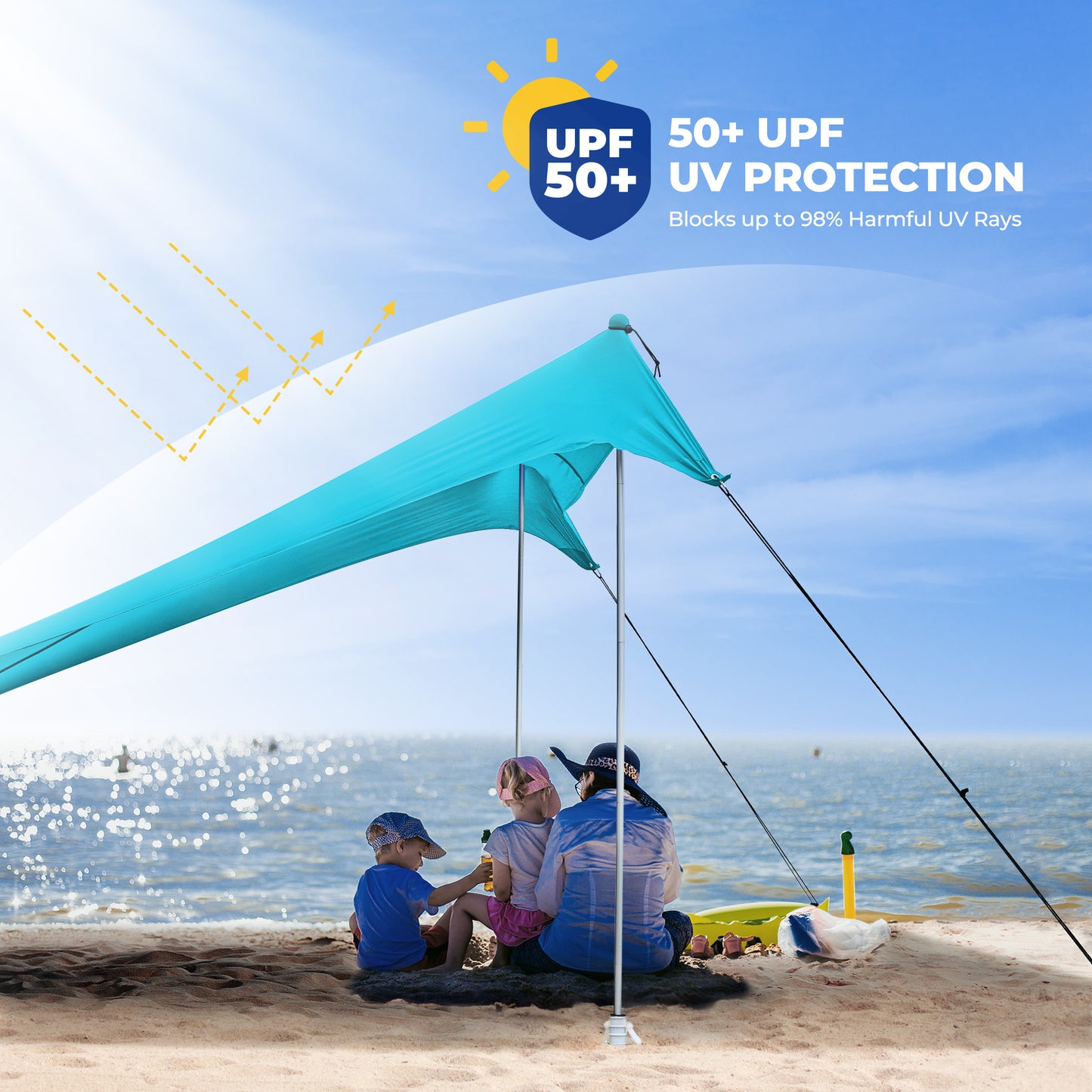 OXYGIE 10x10 ft Beach Canopy with 6 sandbags, Stable pop up tent for Outdoor, Blue