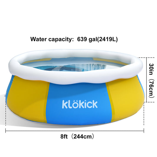 Inflatable Above Ground Pool with Filter Pump, KLOKICK 8ft Family Swimming Pool for Backyard, Top Ring Swimming Pool for Adults & Kids (30in Height)