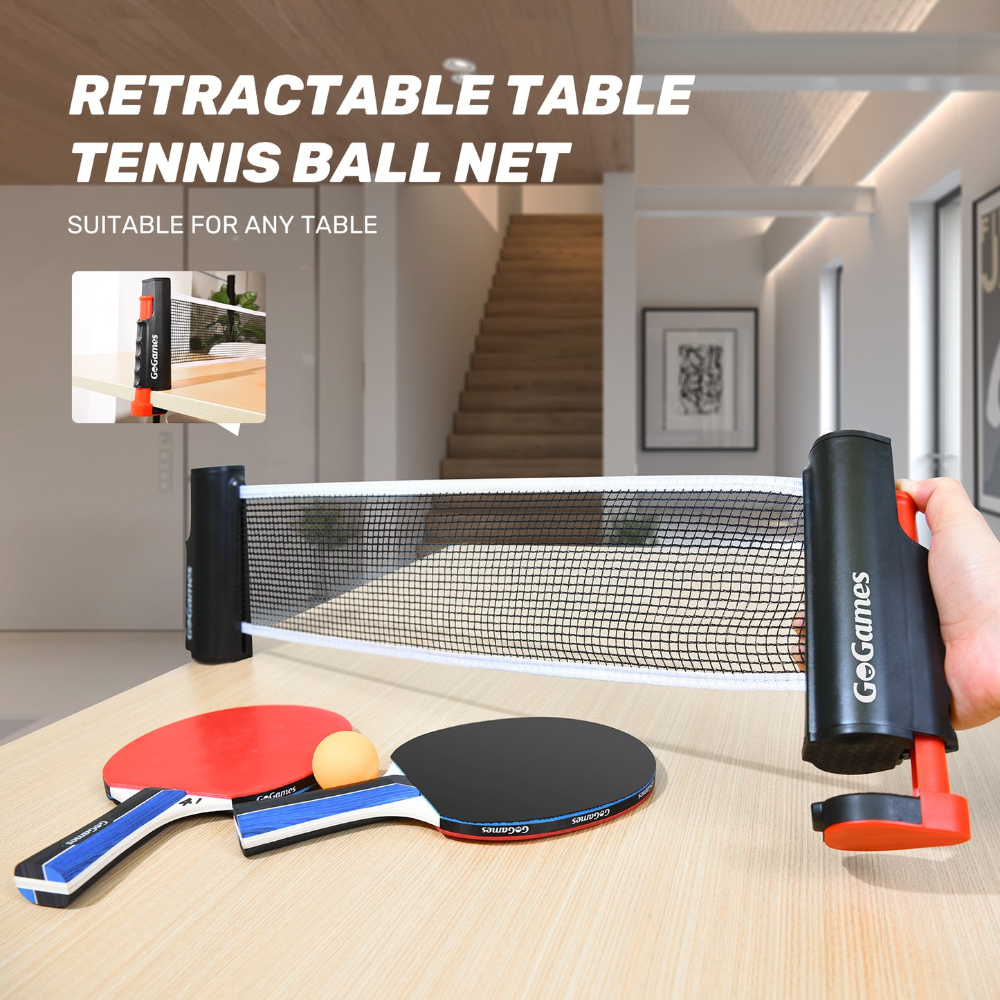 Ping Pong Paddle Set with Retractable Net, 2 Paddles, 3 Ping Pong Balls, Carrying Bag