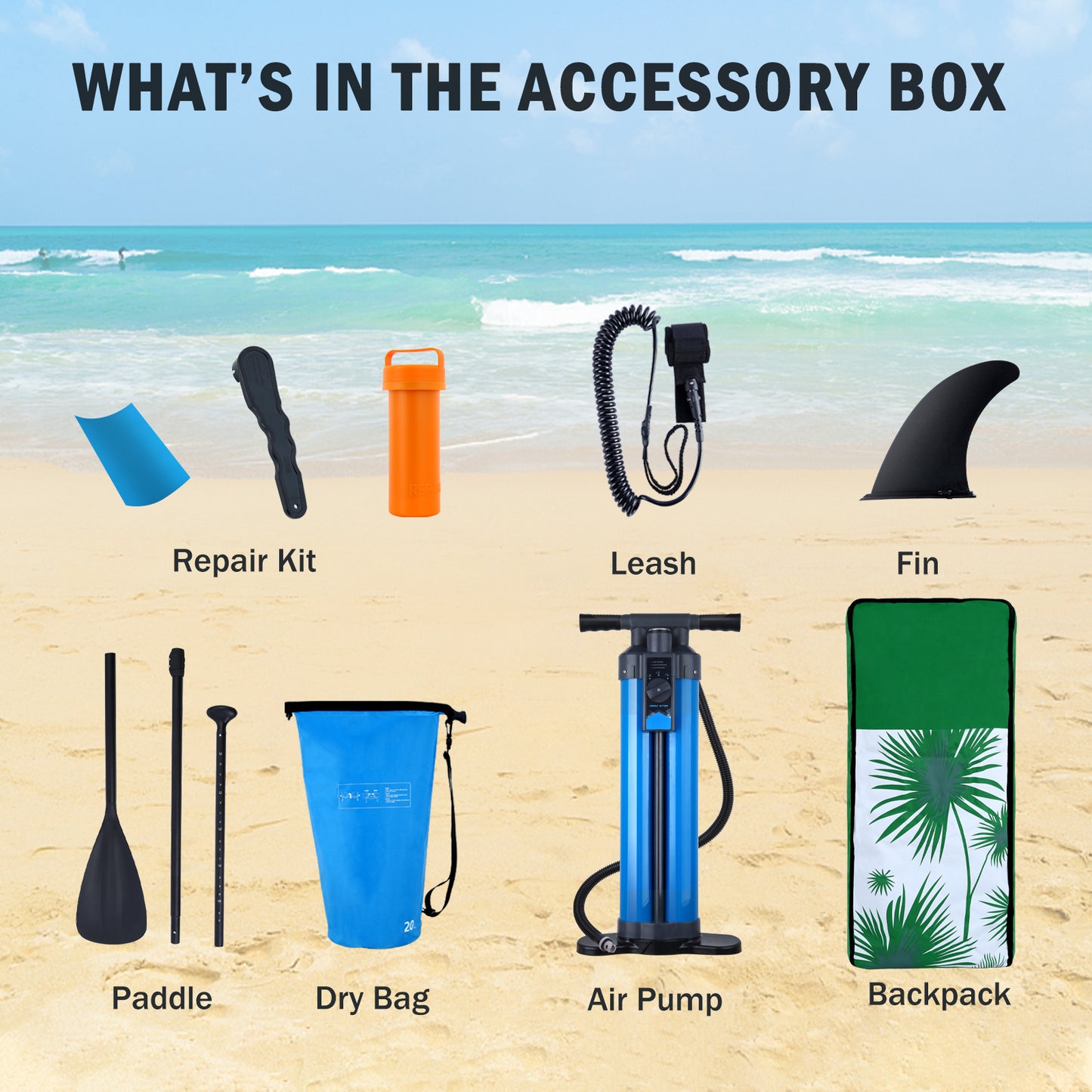 Inflatable Paddle Board, SUP with Air Pump, Repair Kit, Bag, Green (11 x 32 x 6 in)