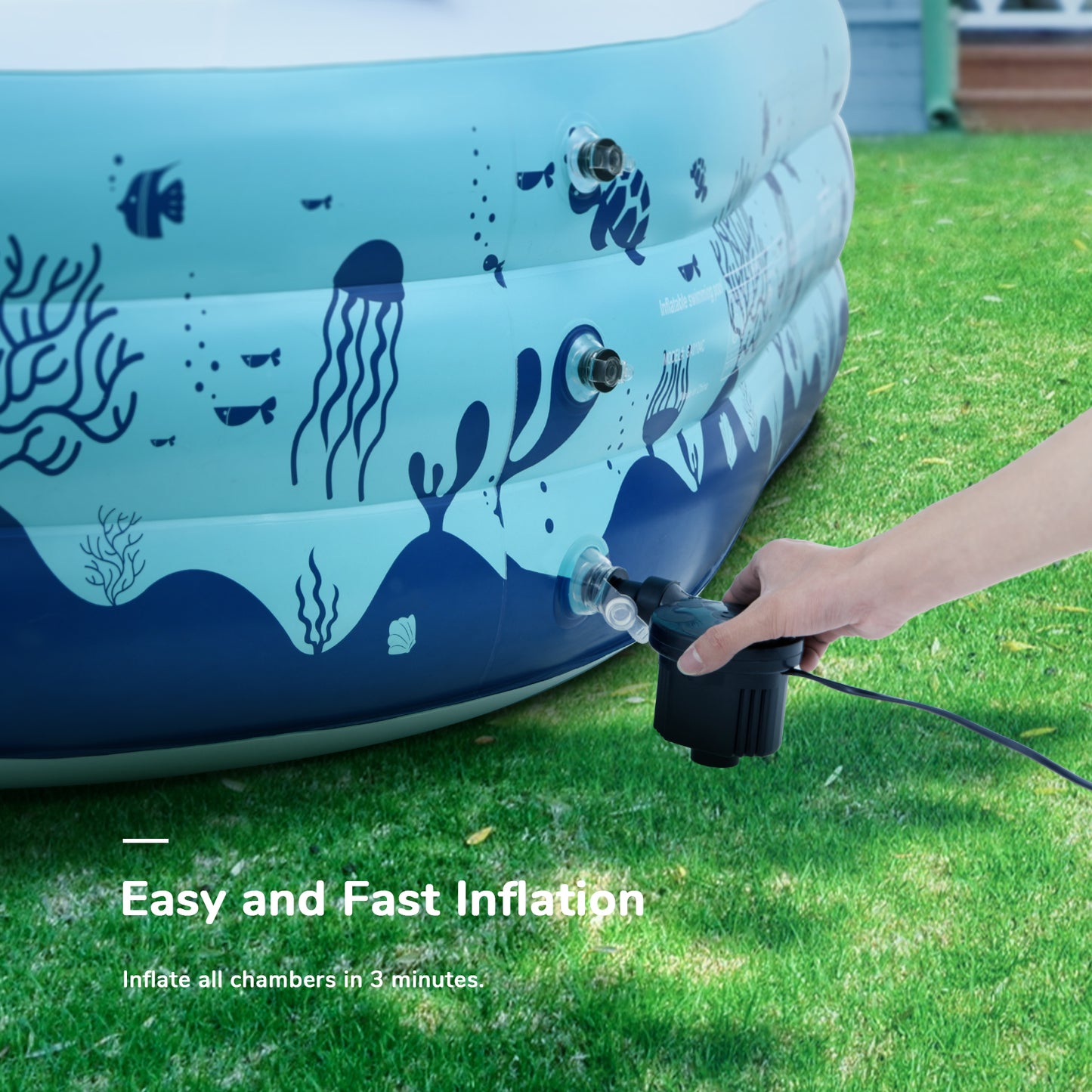 97" x 90" x 30" Inflatable Pool, Family Full-Size Blow up Pools with Backrest and Seat, Lounge Pool for Kiddie, Adult, Infant, Toddlers, Indoor, Outdoor, Garden, Backyard, Water Party
