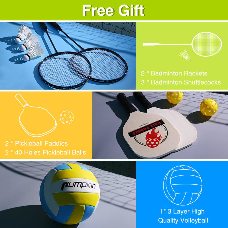 Volleyball & Badminton 17 ft Durable Combo Set with Adjustable Aluminum Pole