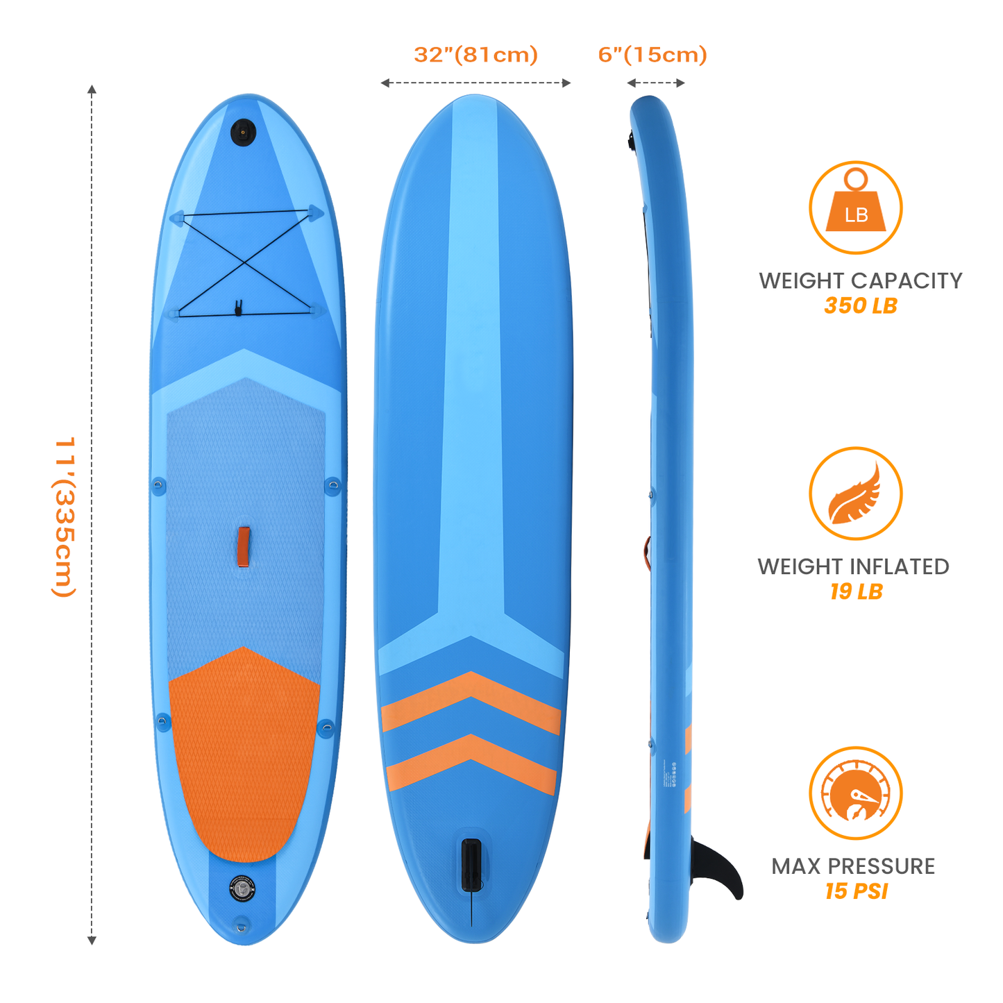 11 FT SUP with Electronic Air Pump Orange Blue