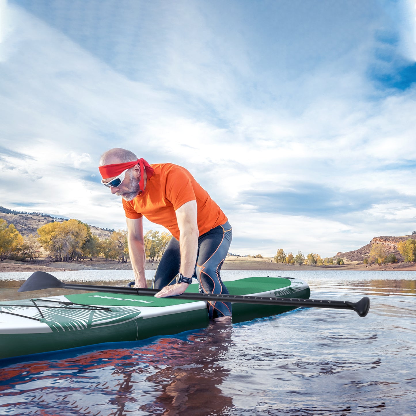 Inflatable Paddle Board, SUP with Air Pump, Repair Kit, Bag, Green (11 x 32 x 6 in)