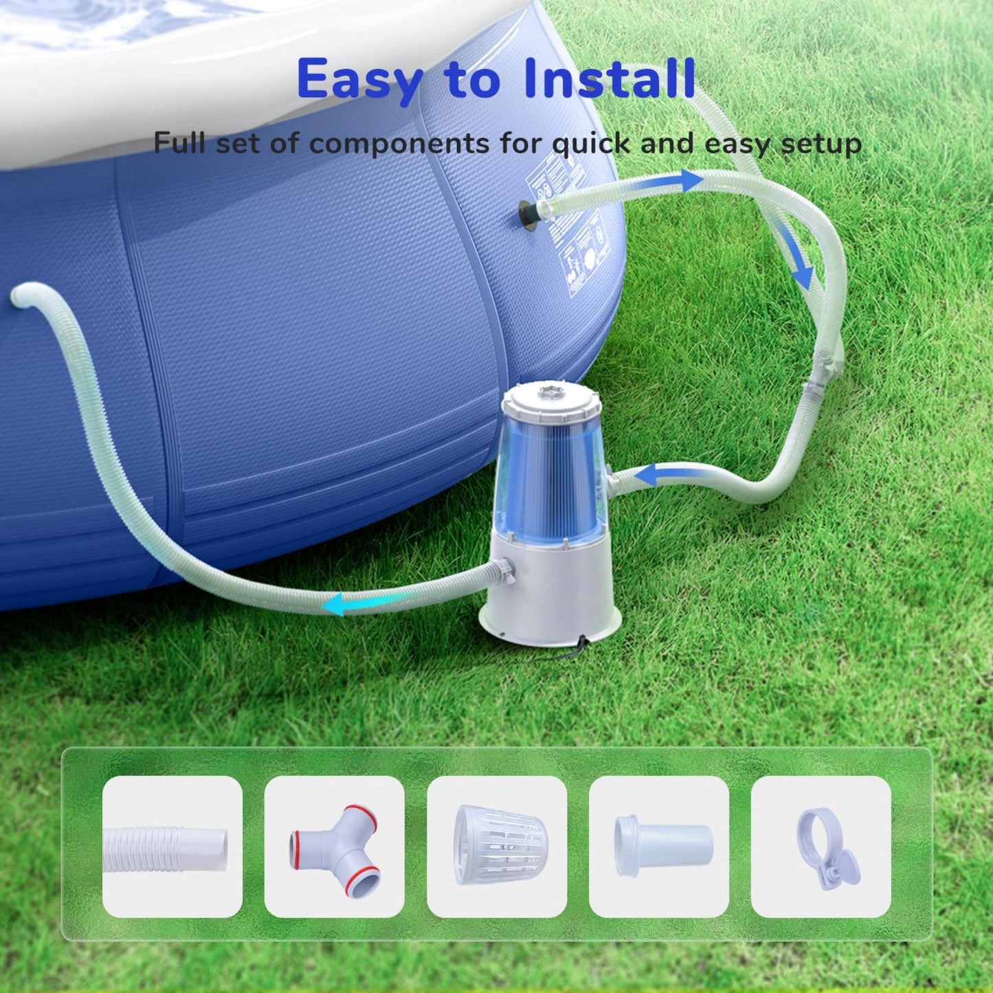 Oxygie Pool Filter Pump for Above Ground Pools 1000 GPH LED Indicator (with 2 Filter Pump Cartridge)