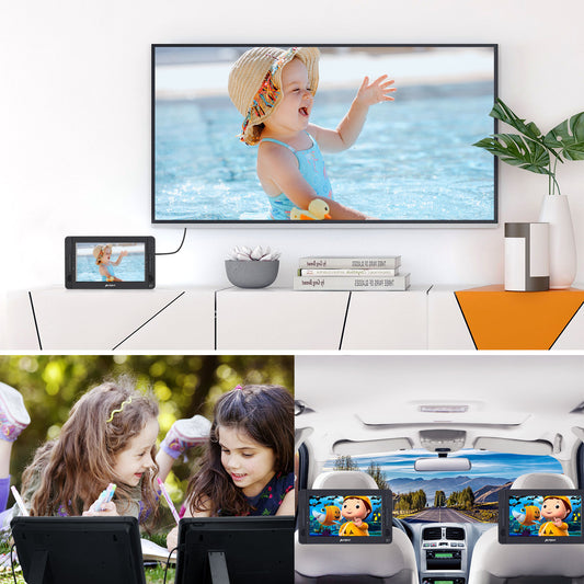 10.1" Dual Screen Headrest DVD Player for Car with 2 Headphones and Brackets, Remote Control, Supports HDMI, USB Port, SD Card Slot, 5 Hours Using