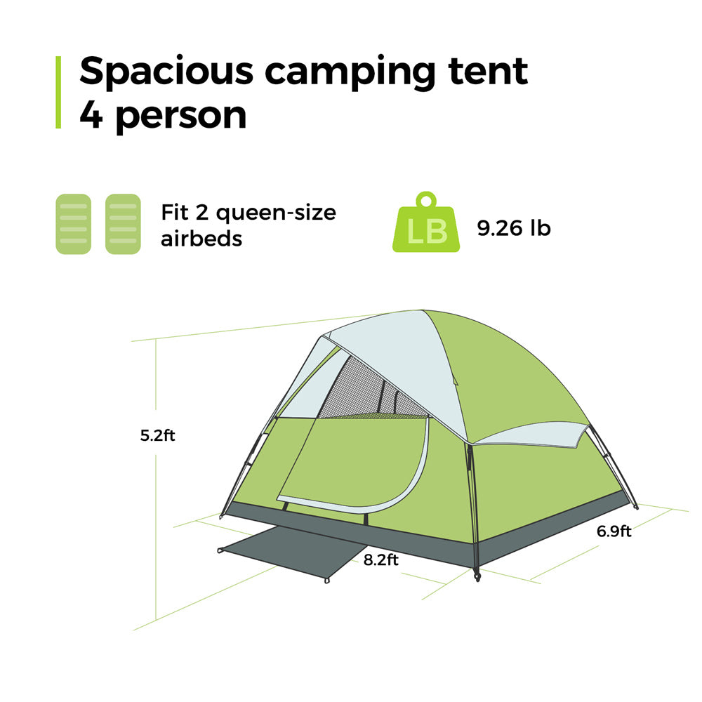 OXYGIE 8.2 x 6.9 x 5.2 ft Outdoor Camping Tent with Mesh Door for 6 Peson, Green