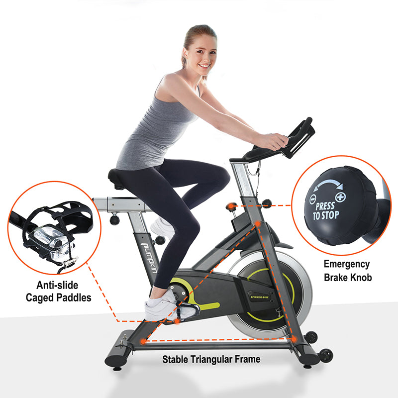 Magnetic Indoor Stationary Cycling Exercise Bike with Adjustable Magnetic Resistance Belt Drive Bicycle and Comfortable Seat