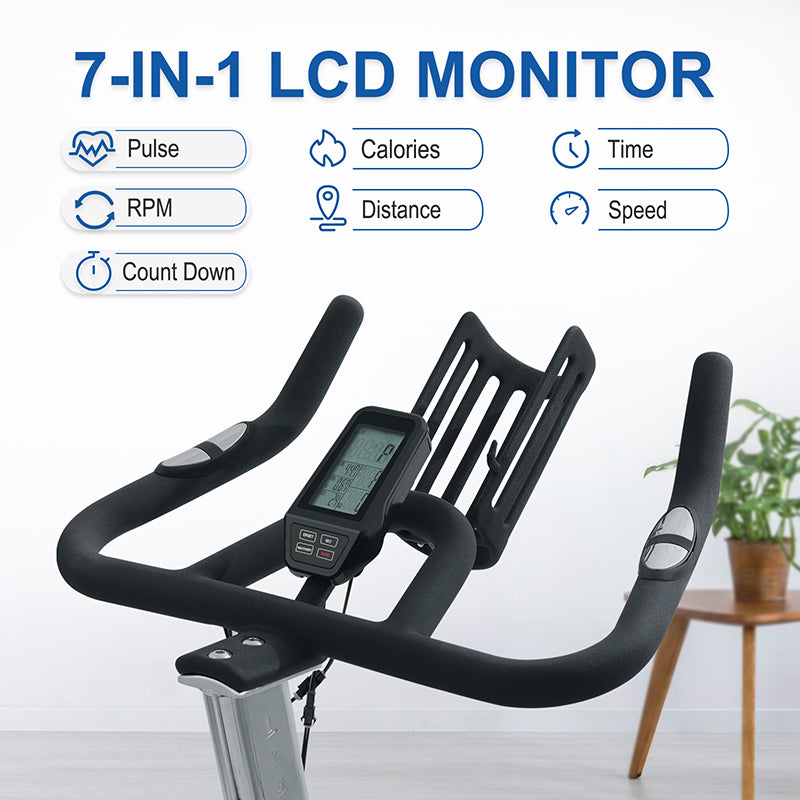 Magnetic Indoor Stationary Cycling Exercise Bike with Adjustable Magnetic Resistance Belt Drive Bicycle and Comfortable Seat