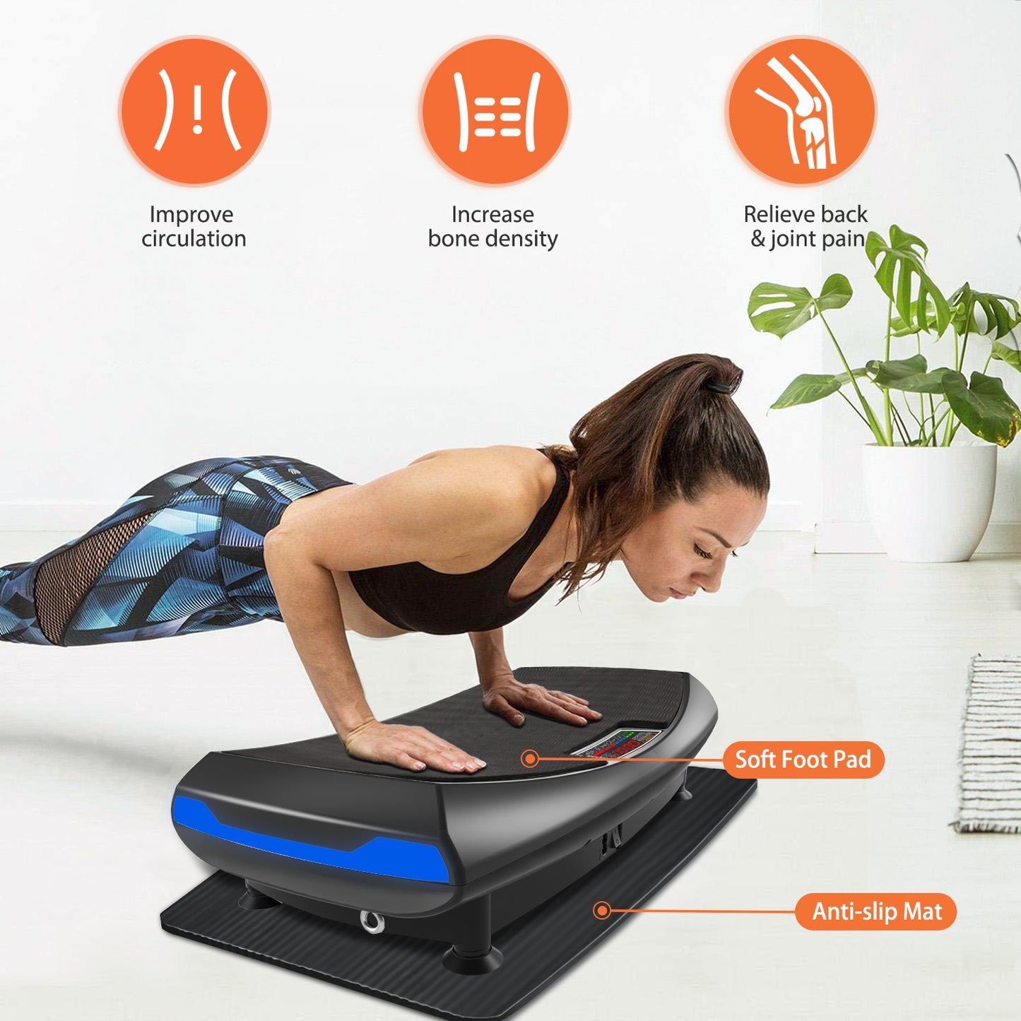 4D Curved Surface Triple Motor Vibration Platform Plate Whole Body Vibration Machine with Anti-slip Mat and Wrist Remote Control