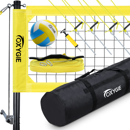 OXYGIE 32 x 3 ft Volleyball Net Set for Backyard, Aluminum Adjustable Pole, Volleyball, Pump