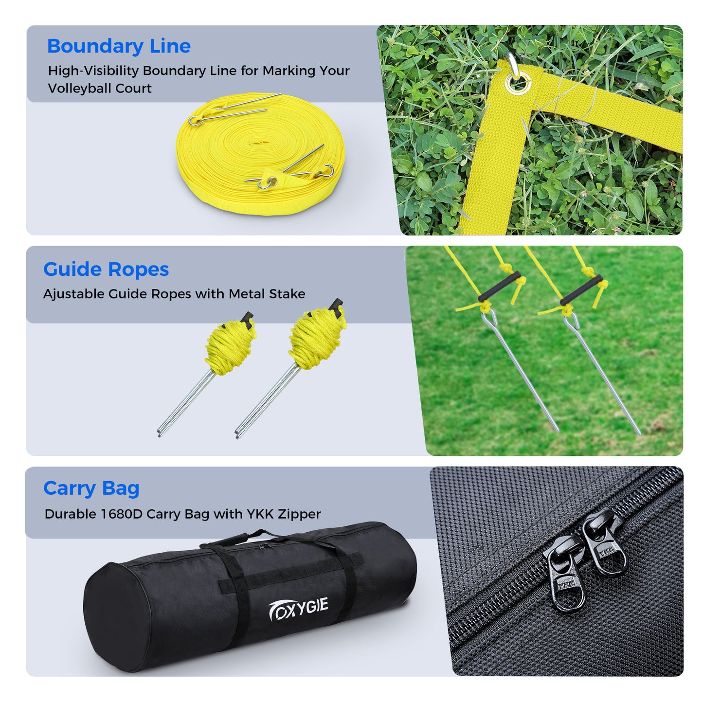 OXYGIE 32 x 3 ft Volleyball Net Set for Backyard, Aluminum Adjustable Pole, Volleyball, Pump, Carrying Bag