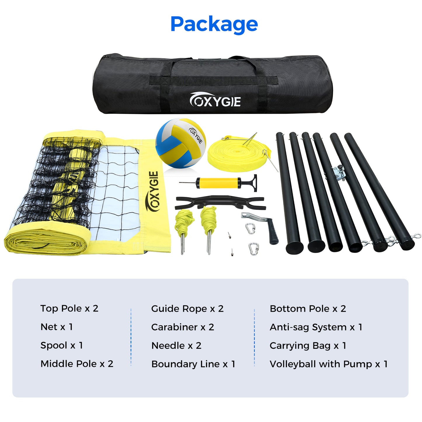 OXYGIE 32 x 3 ft Volleyball Net Set for Backyard, Aluminum Adjustable Pole, Volleyball, Pump