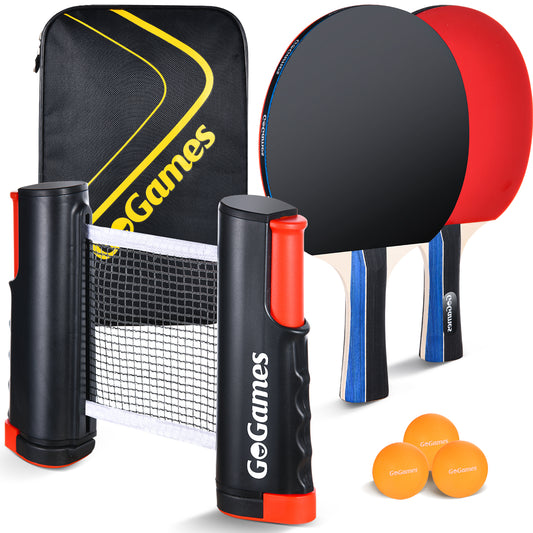 Ping Pong Paddle Set with Retractable Net, 2 Paddles, 3 Ping Pong Balls, Carrying Bag