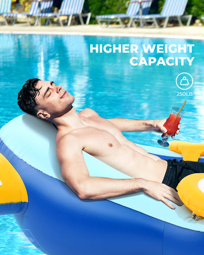 OXYGIE 63.8 x47.2 x 24.8 in Pool Float Inflatable Lounge with Drink Holder for Ground Swimming Pool, Blue
