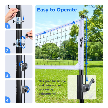 OXYGIE 32 x 3 ft Volleyball Net Set for Backyard, Aluminum Adjustable Pole, Volleyball, Pump, Carrying Bag