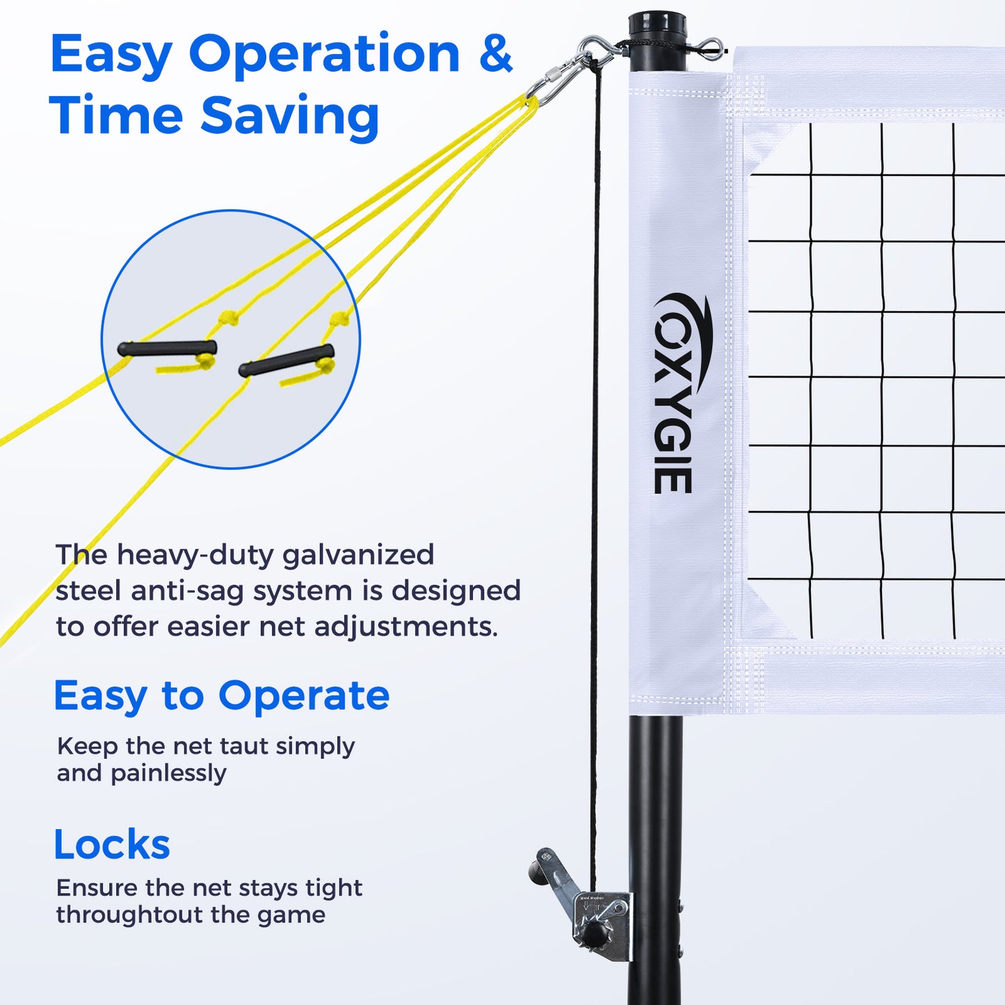 OXYGIE 32 x 3 ft Volleyball Net Set for Backyard, Aluminum Adjustable Pole, Volleyball, Pump, Carrying Bag