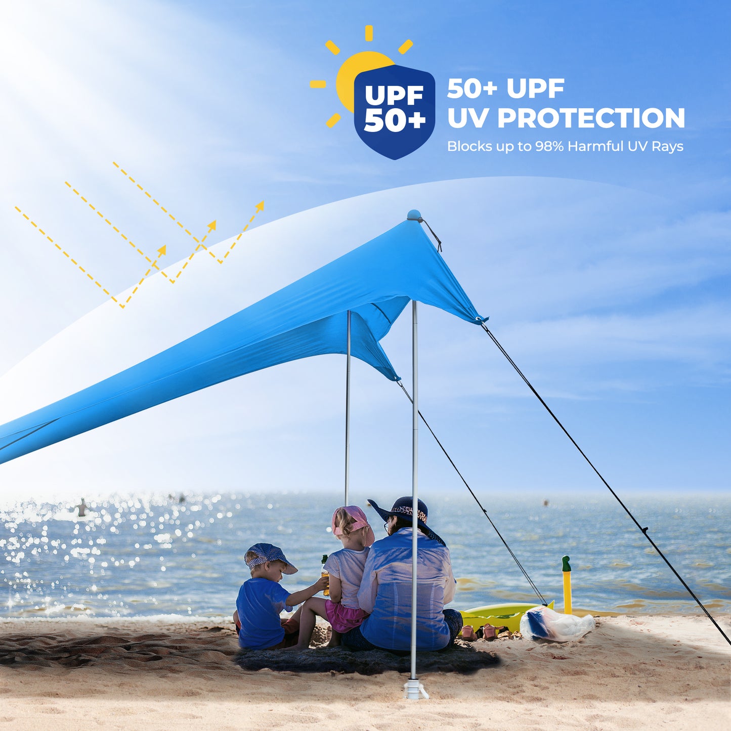 OXYGIE 10x10 ft Beach Canopy with 6 Sandbags, Stable Pop up Tent for Outdoor, Royal Blue