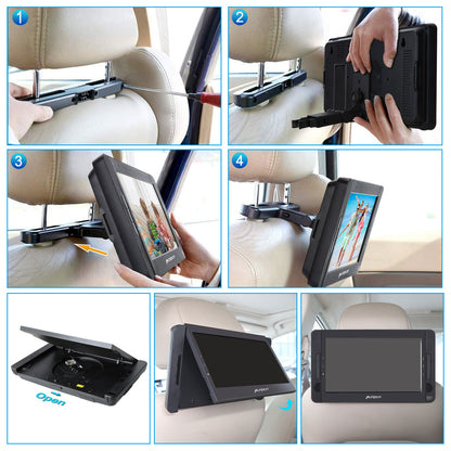 10.1" Dual Screen Headrest DVD Player for Car with 2 Headphones and Brackets, Remote Control, Supports HDMI, USB Port, SD Card Slot, 5 Hours Using