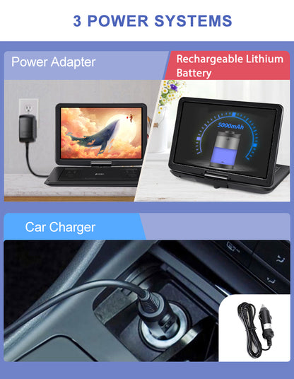 16 Inch Portable DVD Player with Free Bag, HDMI Input, 1080HD Sync Screen AV in & Out, 5000mAh Rechargeable Battery, Region Free, Last Memory Function