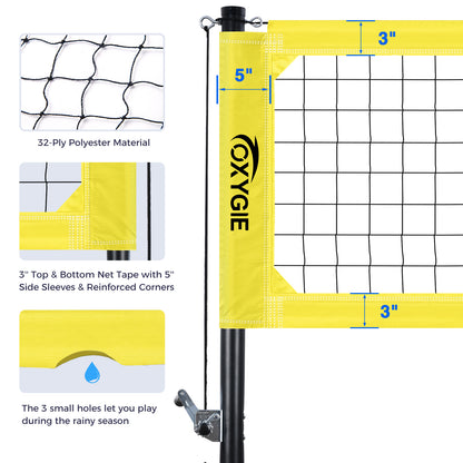 OXYGIE 32 x 3 ft Volleyball Net Set for Backyard, Aluminum Adjustable Pole, Volleyball, Pump