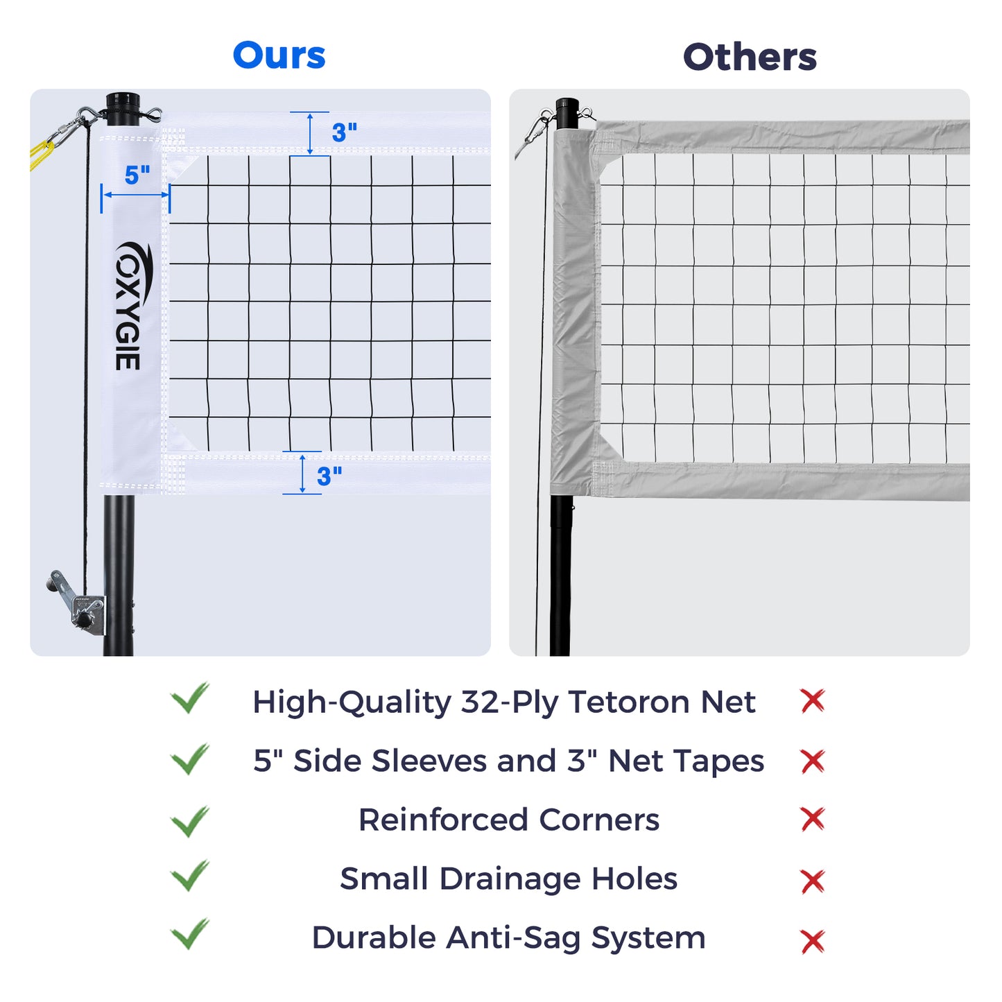 OXYGIE 32 x 3 ft Volleyball Net Set for Backyard, Aluminum Adjustable Pole, Volleyball, Pump, Carrying Bag