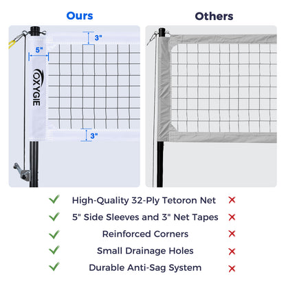 OXYGIE 32 x 3 ft Volleyball Net Set for Backyard, Aluminum Adjustable Pole, Volleyball, Pump, Carrying Bag