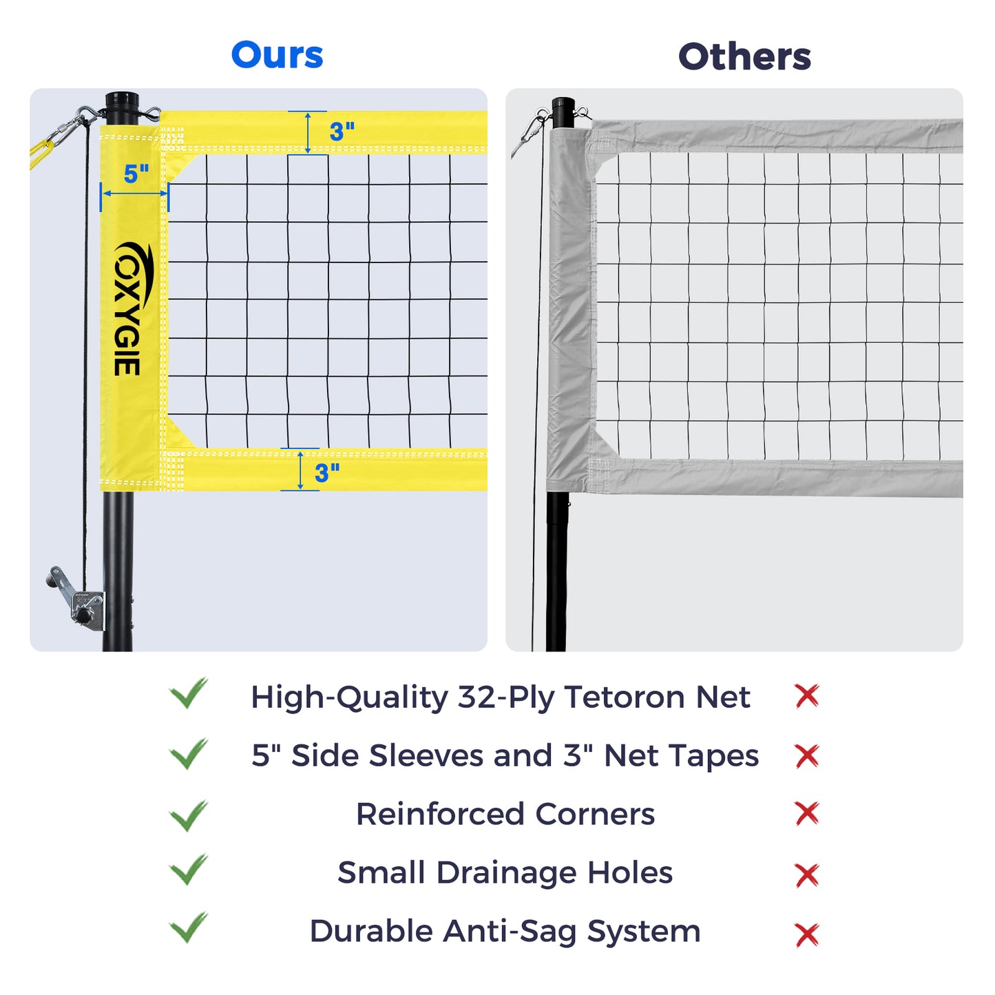 OXYGIE 32 x 3 ft Volleyball Net Set for Backyard, Aluminum Adjustable Pole, Volleyball, Pump