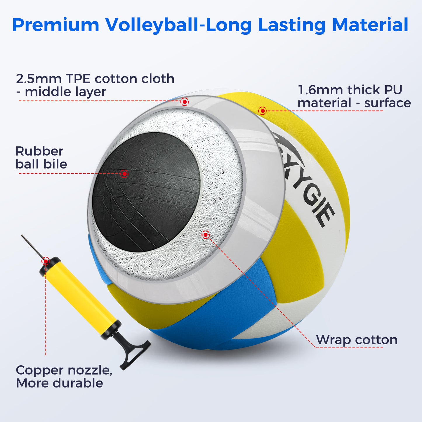 OXYGIE 32 x 3 ft Volleyball Net Set for Backyard, Aluminum Adjustable Pole, Volleyball, Pump