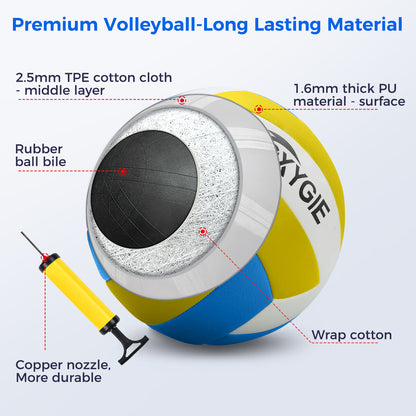 OXYGIE 32 x 3 ft Volleyball Net Set for Backyard, Aluminum Adjustable Pole, Volleyball, Pump