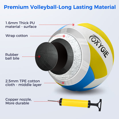 OXYGIE 32 x 3 ft Volleyball Net Set for Backyard, Aluminum Adjustable Pole, Volleyball, Pump, Carrying Bag