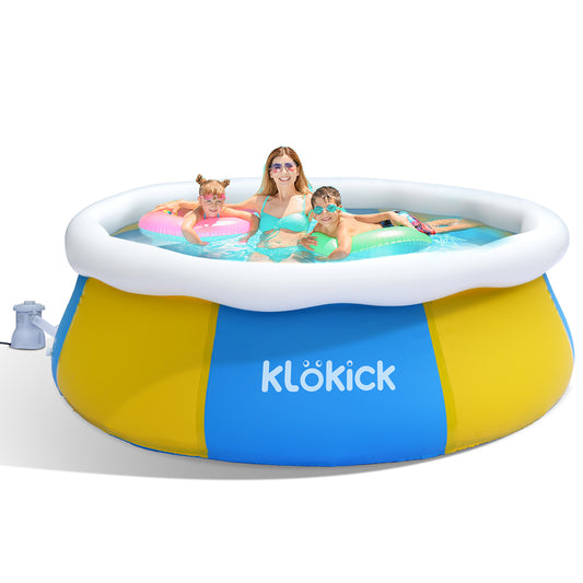 Inflatable Above Ground Pool with Filter Pump, KLOKICK 8ft Family Swimming Pool for Backyard, Top Ring Swimming Pool for Adults & Kids (30in Height)